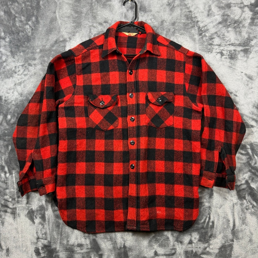 Frostproof Flannel Shirt Mens 16.5 Red Buffalo Check Wool Blend Vintage Plaid